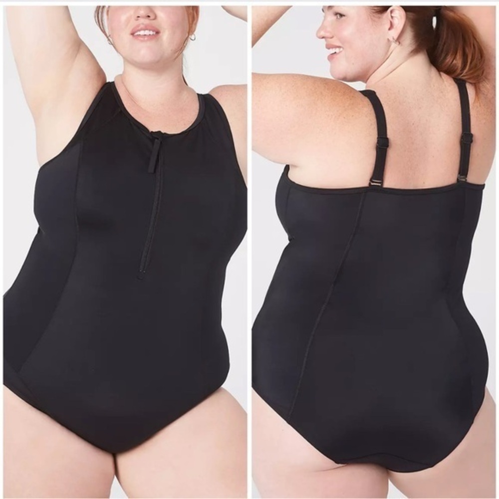 Lane Bryant LIVI Black No-Wire Front-Zip Up One-Piece Swimsuit